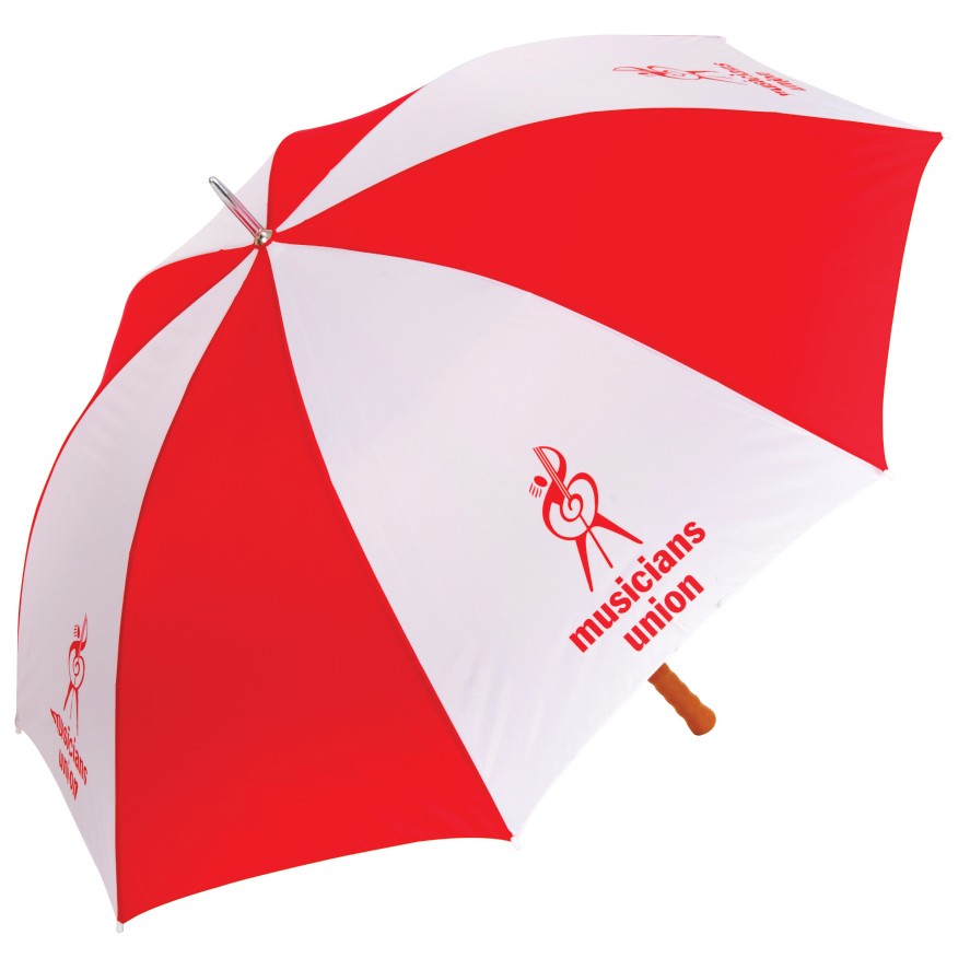 Dual Color Advertising Golf Umbrella with Wooden Handle - Red and White